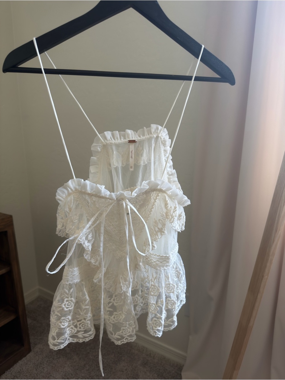 Free People Cream Lace Ruffle Tie-Front Chemise